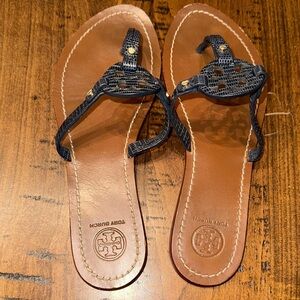 Tory Burch Navy and Tan Sandals